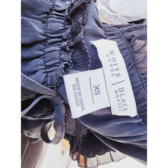 White House Black Market Black Top Off Shoulder Blouson Flutter Silk Blouse XS - Picture 6 of 6